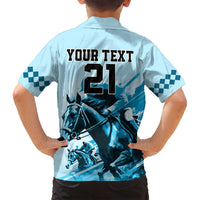 Personalised Kentucky Horse Racing Family Matching Puletasi Dress and Hawaiian Shirt 151st Anniversary Sporting Art Blue Version LT9