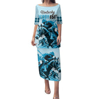 Personalised Kentucky Horse Racing Family Matching Puletasi Dress and Hawaiian Shirt 151st Anniversary Sporting Art Blue Version LT9