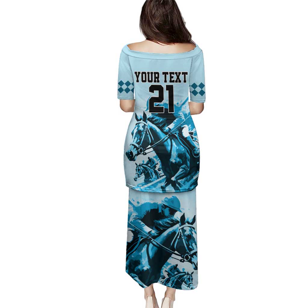 Personalised Kentucky Horse Racing Family Matching Puletasi Dress and Hawaiian Shirt 151st Anniversary Sporting Art Blue Version LT9