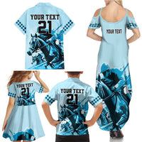 Personalised Kentucky Horse Racing Family Matching Summer Maxi Dress and Hawaiian Shirt 151st Anniversary Sporting Art Blue Version LT9