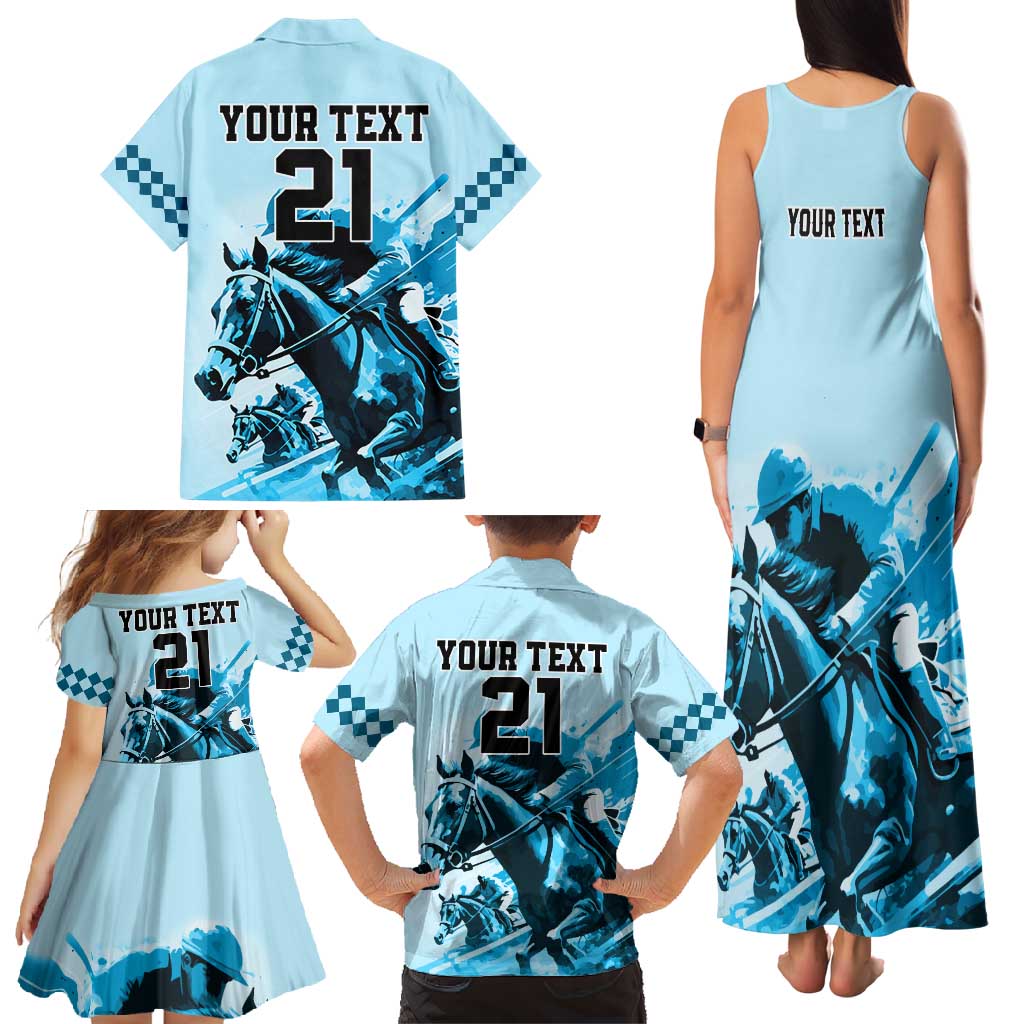 Personalised Kentucky Horse Racing Family Matching Tank Maxi Dress and Hawaiian Shirt 151st Anniversary Sporting Art Blue Version LT9