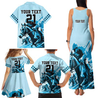 Personalised Kentucky Horse Racing Family Matching Tank Maxi Dress and Hawaiian Shirt 151st Anniversary Sporting Art Blue Version LT9