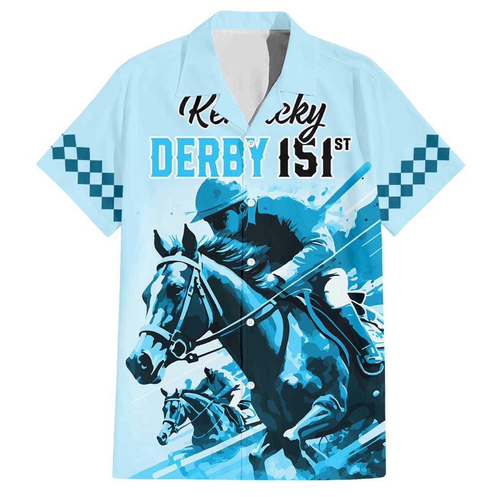 Personalised Kentucky Horse Racing Hawaiian Shirt 151st Anniversary Sporting Art Blue Version LT9