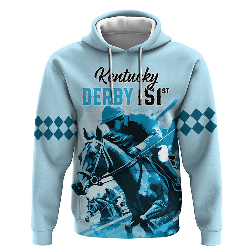 Personalised Kentucky Horse Racing Hoodie 151st Anniversary Sporting Art Blue Version LT9