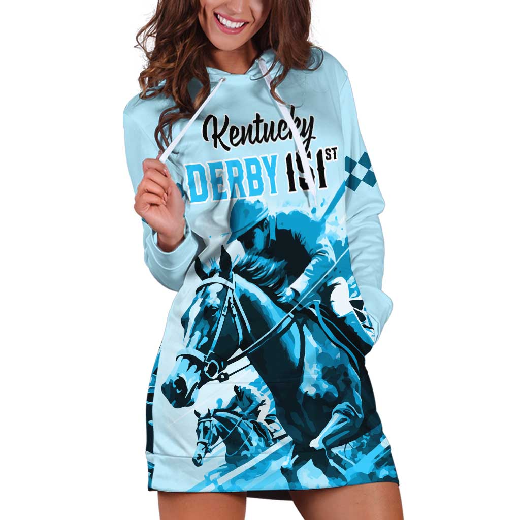 Personalised Kentucky Horse Racing Hoodie Dress 151st Anniversary Sporting Art Blue Version LT9