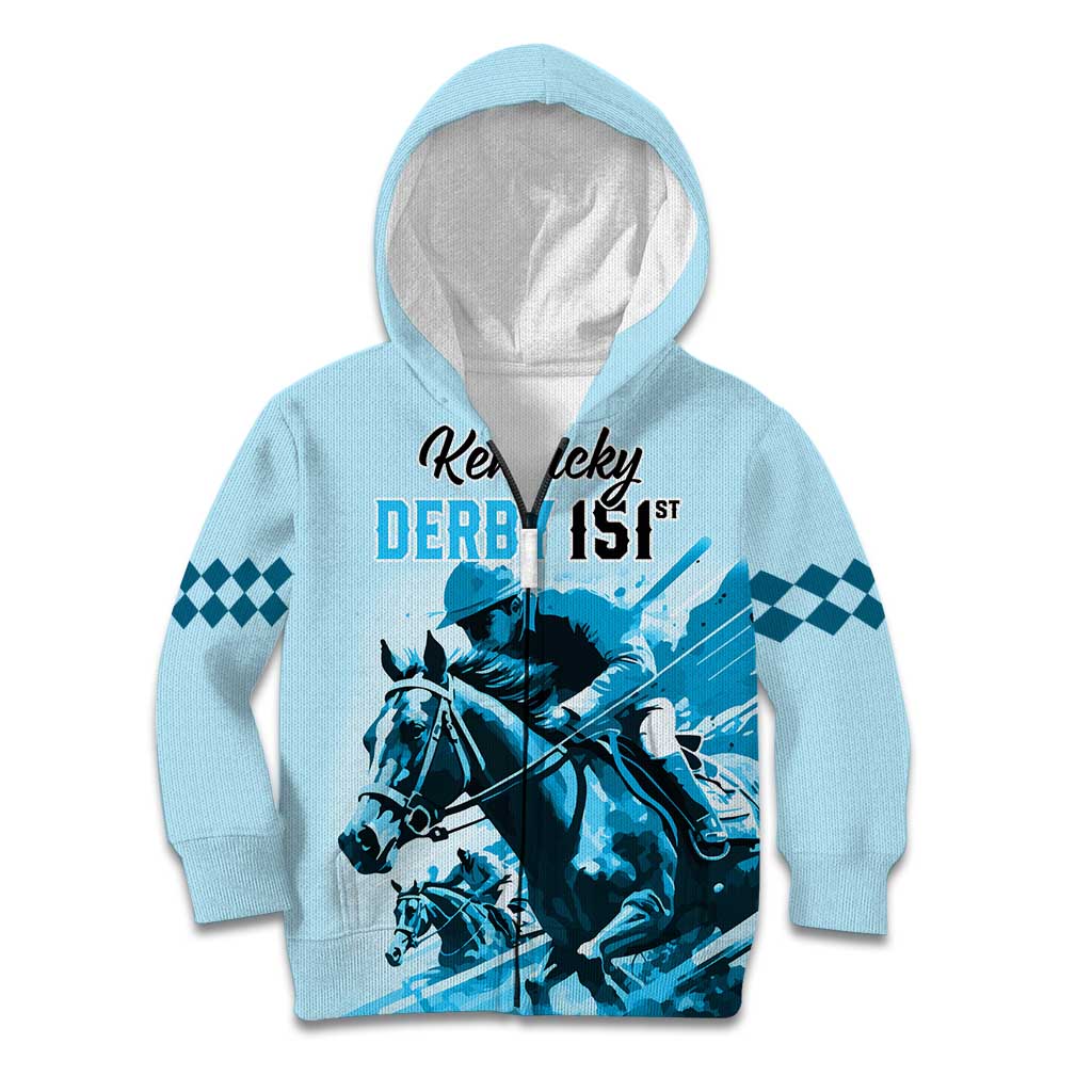 Personalised Kentucky Horse Racing Kid Hoodie 151st Anniversary Sporting Art Blue Version LT9
