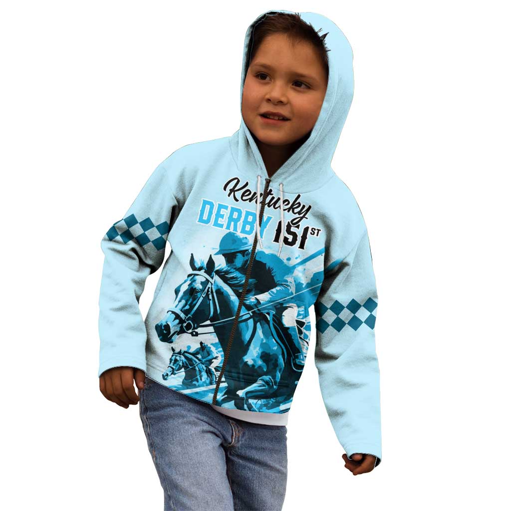 Personalised Kentucky Horse Racing Kid Hoodie 151st Anniversary Sporting Art Blue Version LT9
