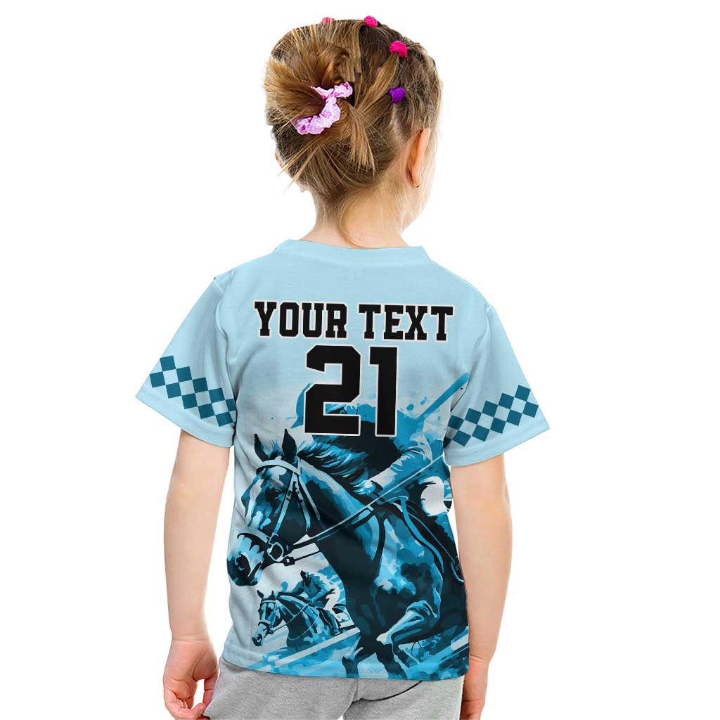 Personalised Kentucky Horse Racing Kid T Shirt 151st Anniversary Sporting Art Blue Version LT9