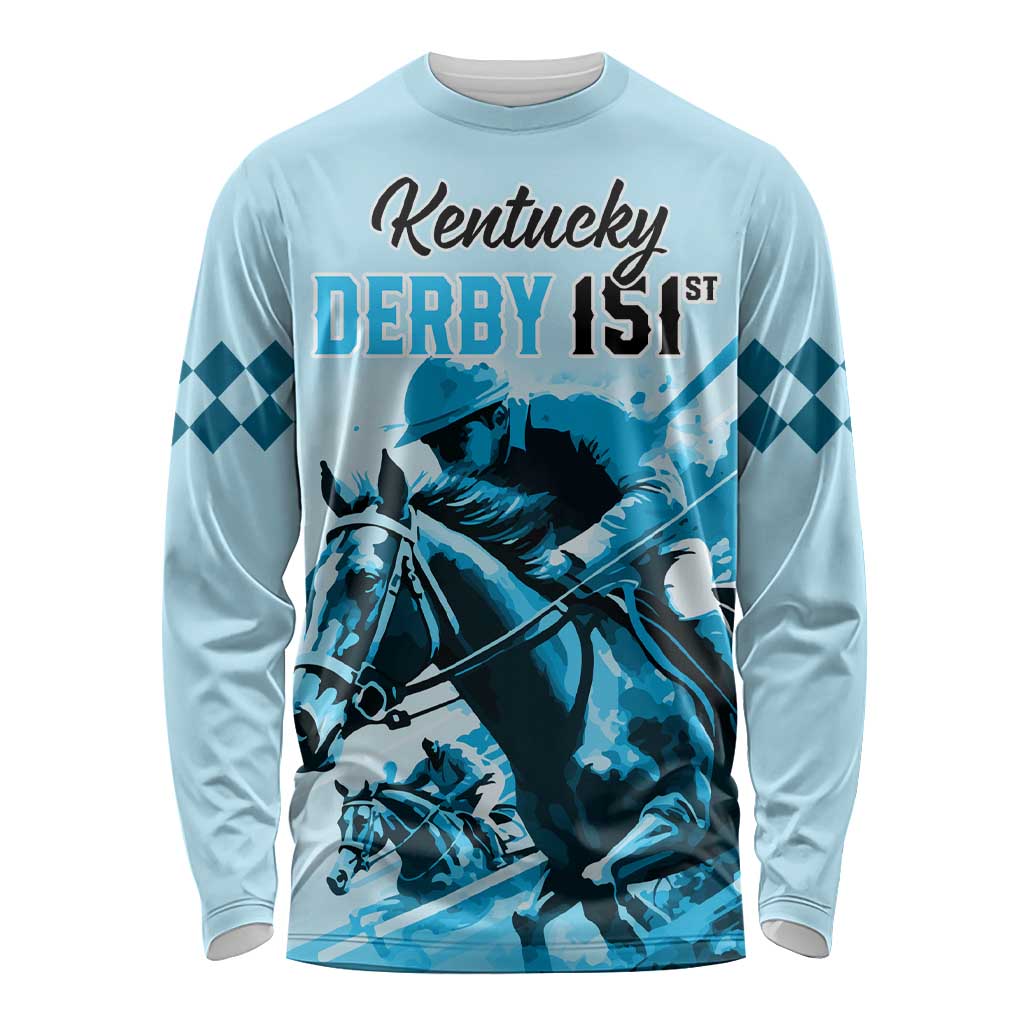 Personalised Kentucky Horse Racing Long Sleeve Shirt 151st Anniversary Sporting Art Blue Version LT9