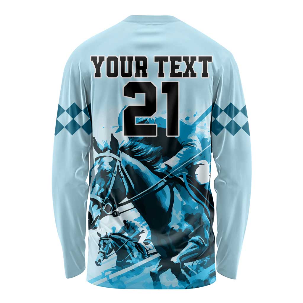 Personalised Kentucky Horse Racing Long Sleeve Shirt 151st Anniversary Sporting Art Blue Version LT9