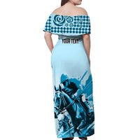 Personalised Kentucky Horse Racing Off Shoulder Maxi Dress 151st Anniversary Sporting Art Blue Version LT9