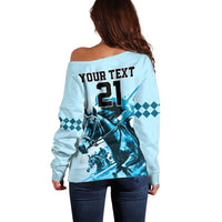 Personalised Kentucky Horse Racing Off Shoulder Sweater 151st Anniversary Sporting Art Blue Version LT9