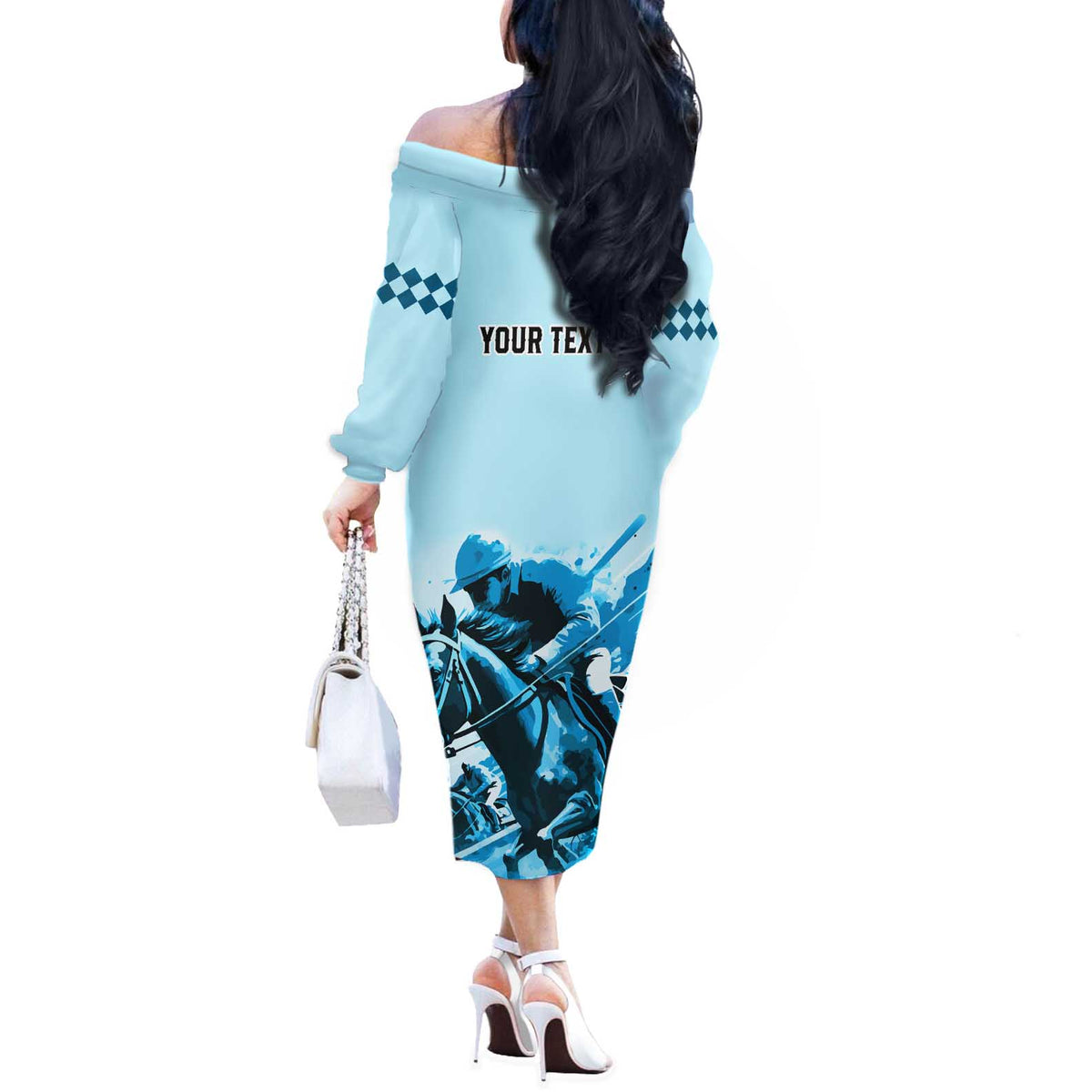 Personalised Kentucky Horse Racing Off The Shoulder Long Sleeve Dress 151st Anniversary Sporting Art Blue Version LT9