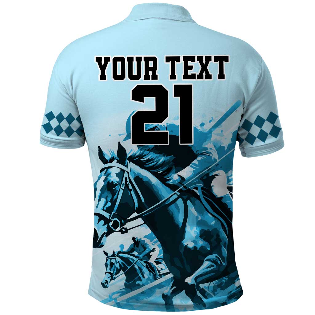 Personalised Kentucky Horse Racing Polo Shirt 151st Anniversary Sporting Art Blue Version LT9