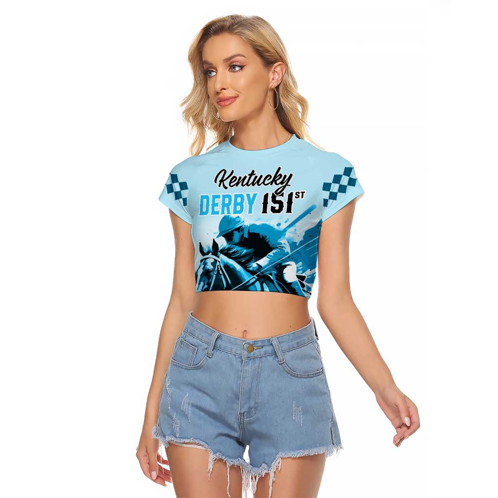Personalised Kentucky Horse Racing Raglan Cropped T Shirt 151st Anniversary Sporting Art Blue Version LT9