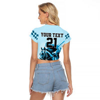 Personalised Kentucky Horse Racing Raglan Cropped T Shirt 151st Anniversary Sporting Art Blue Version LT9