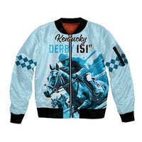 Personalised Kentucky Horse Racing Sleeve Zip Bomber Jacket 151st Anniversary Sporting Art Blue Version LT9