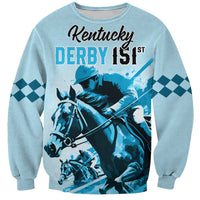 Personalised Kentucky Horse Racing Sweatshirt 151st Anniversary Sporting Art Blue Version LT9