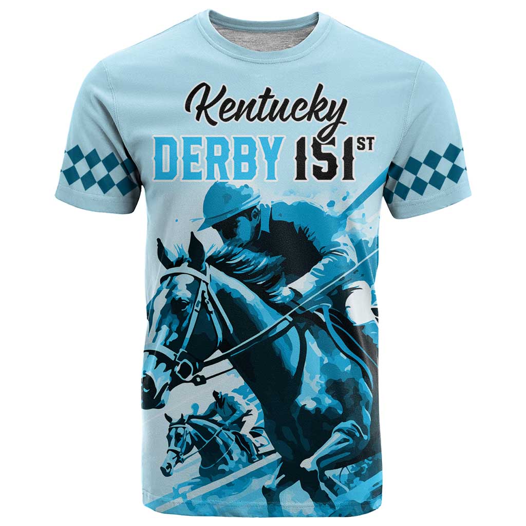 Personalised Kentucky Horse Racing T Shirt 151st Anniversary Sporting Art Blue Version LT9