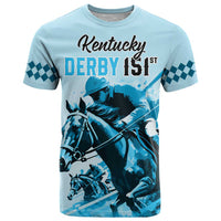 Personalised Kentucky Horse Racing T Shirt 151st Anniversary Sporting Art Blue Version LT9