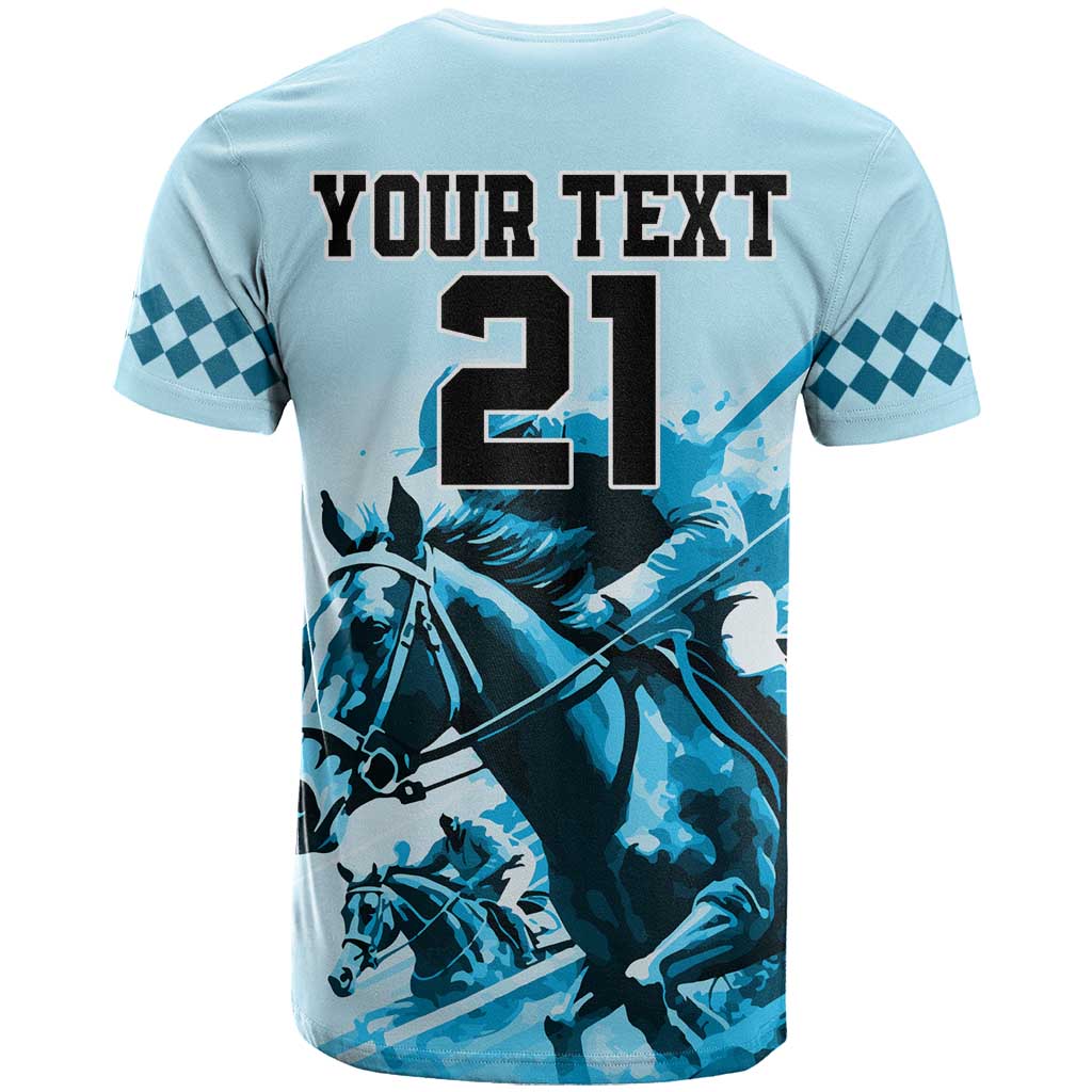 Personalised Kentucky Horse Racing T Shirt 151st Anniversary Sporting Art Blue Version LT9