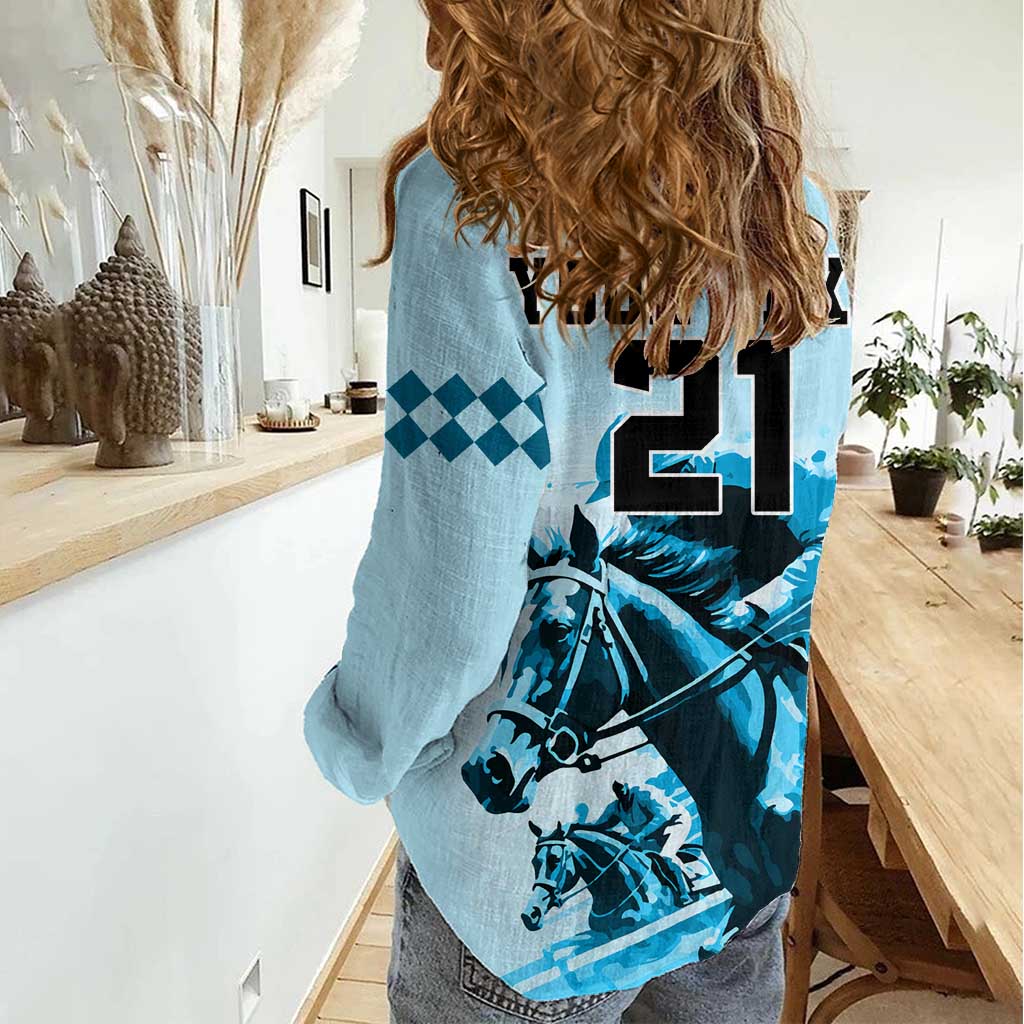 Personalised Kentucky Horse Racing Women Casual Shirt 151st Anniversary Sporting Art Blue Version LT9