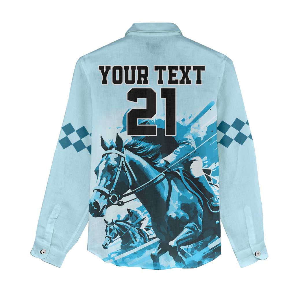 Personalised Kentucky Horse Racing Women Casual Shirt 151st Anniversary Sporting Art Blue Version LT9