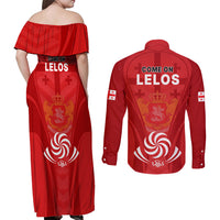 Georgia Rugby Couples Matching Off Shoulder Maxi Dress and Long Sleeve Button Shirts World Cup 2023 Come On Lelos LT9 - Wonder Print Shop