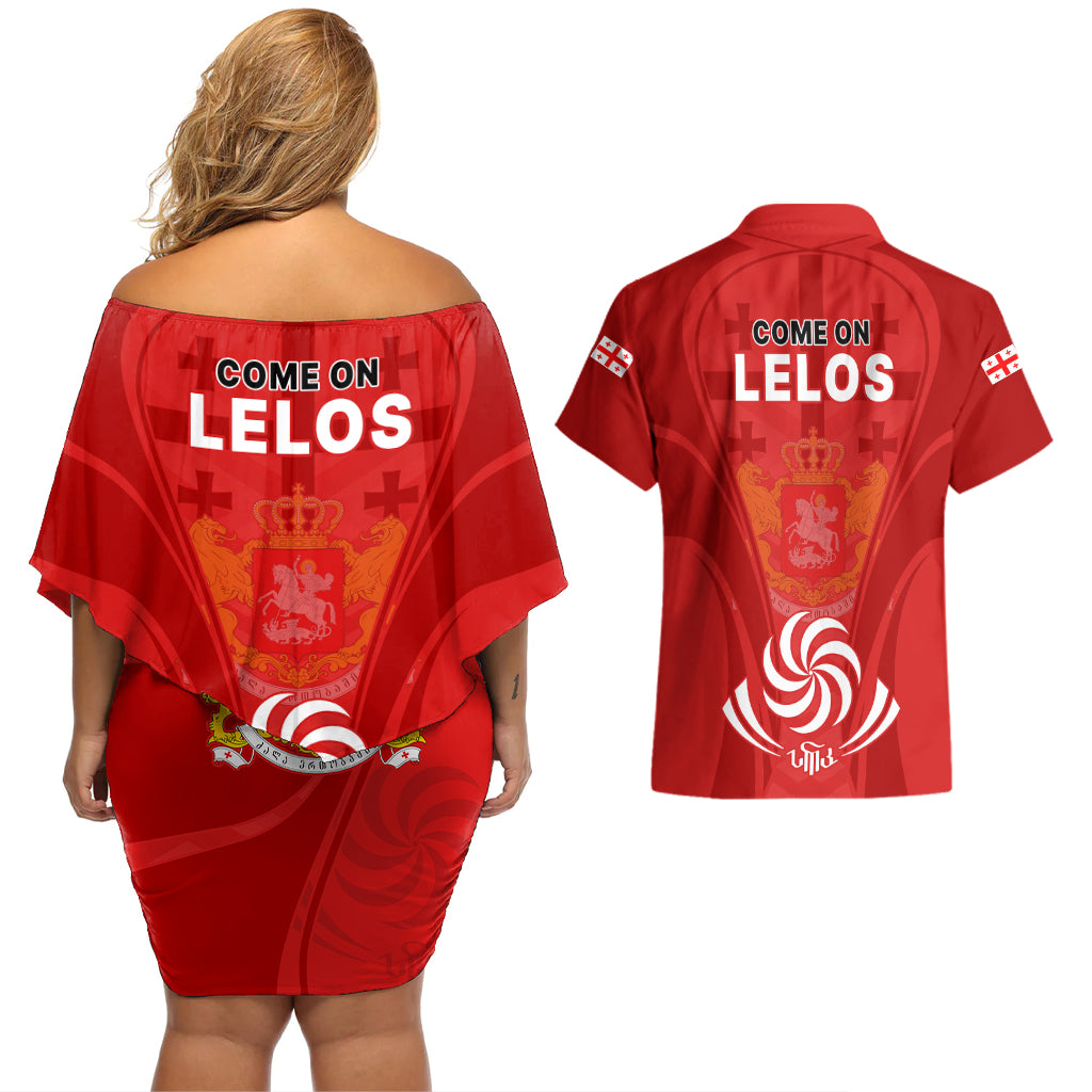 Georgia Rugby Couples Matching Off Shoulder Short Dress and Hawaiian Shirt World Cup 2023 Come On Lelos LT9 - Wonder Print Shop