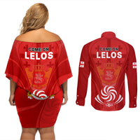 Georgia Rugby Couples Matching Off Shoulder Short Dress and Long Sleeve Button Shirts World Cup 2023 Come On Lelos LT9 - Wonder Print Shop
