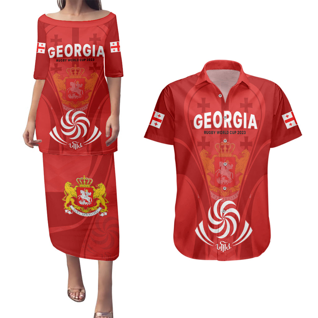 Georgia Rugby Couples Matching Puletasi Dress and Hawaiian Shirt World Cup 2023 Come On Lelos LT9 - Wonder Print Shop
