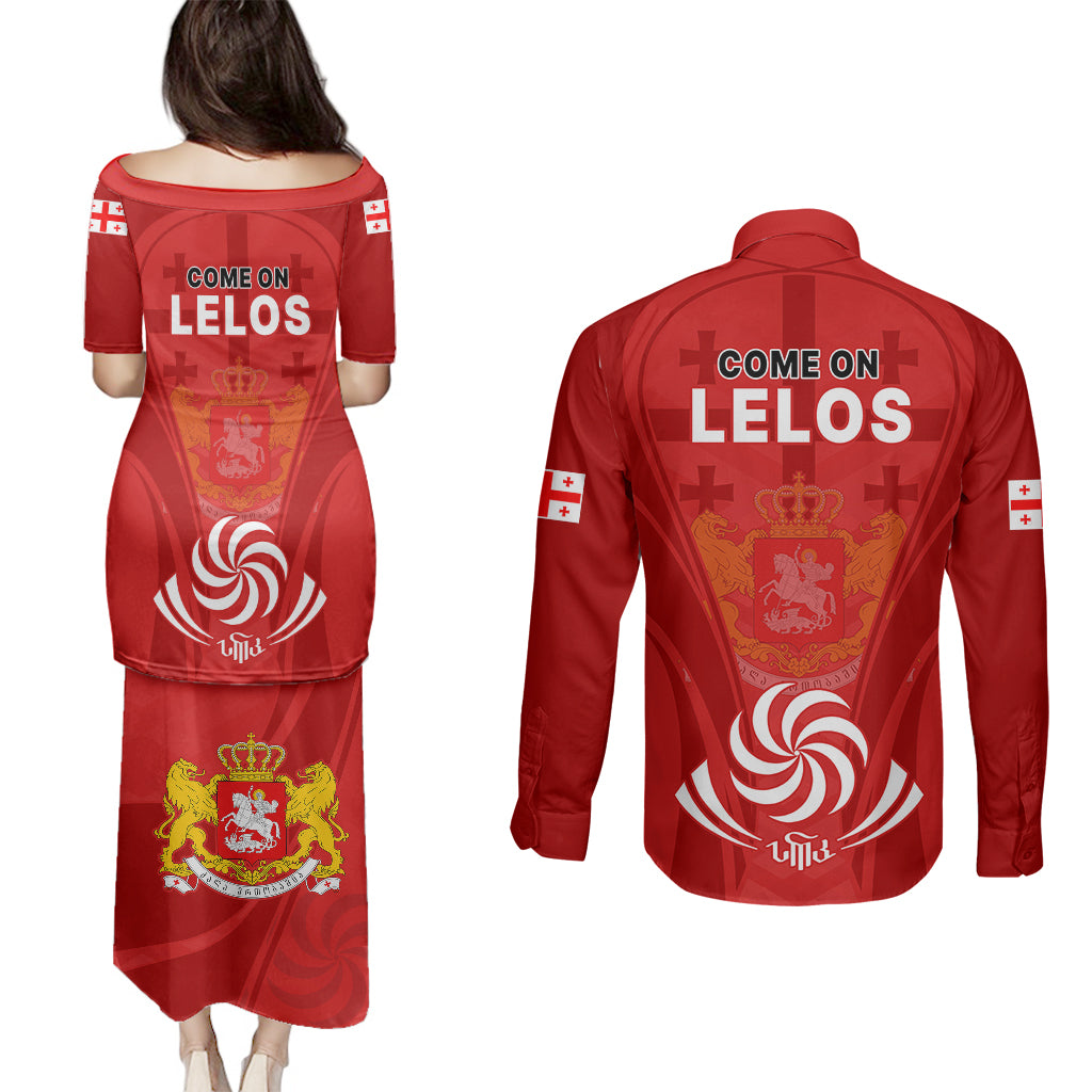 Georgia Rugby Couples Matching Puletasi Dress and Long Sleeve Button Shirts World Cup 2023 Come On Lelos LT9 - Wonder Print Shop