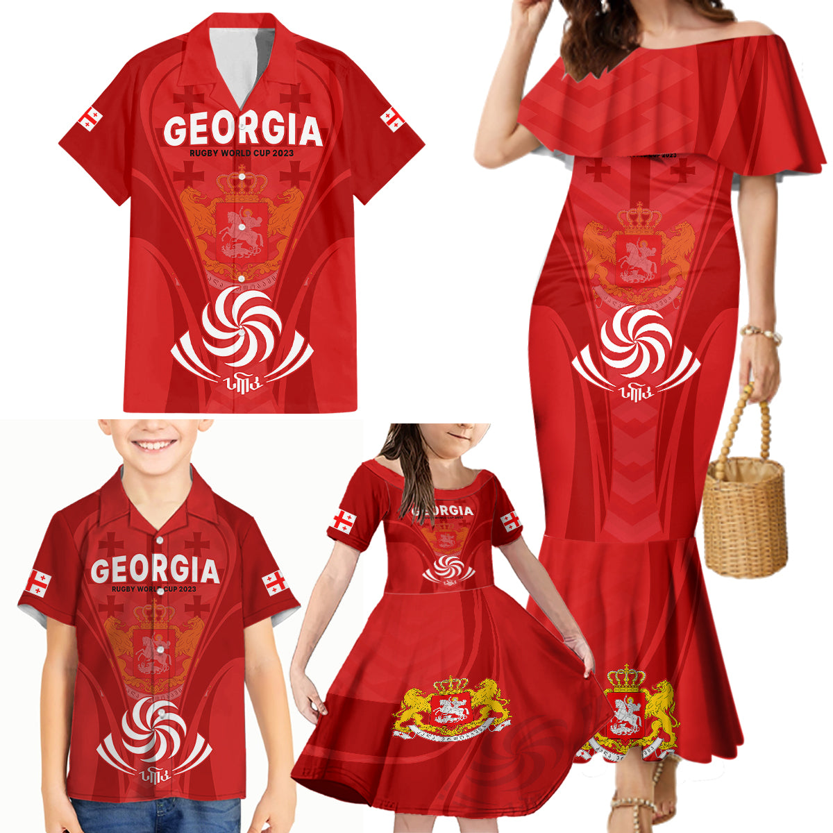 Georgia Rugby Family Matching Mermaid Dress and Hawaiian Shirt World Cup 2023 Come On Lelos LT9 - Wonder Print Shop