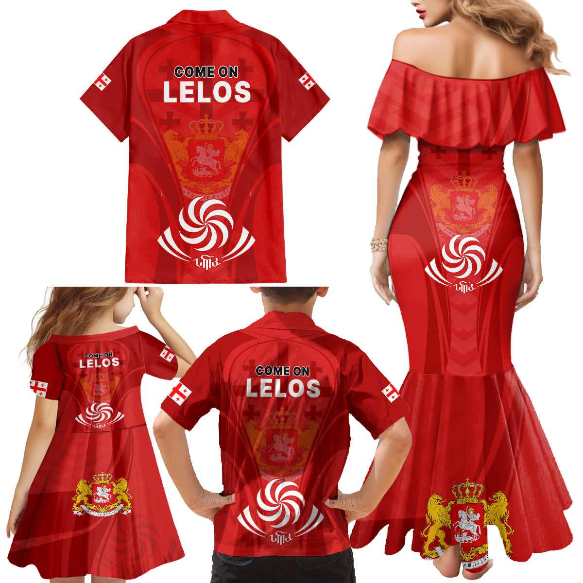 Georgia Rugby Family Matching Mermaid Dress and Hawaiian Shirt World Cup 2023 Come On Lelos LT9 - Wonder Print Shop