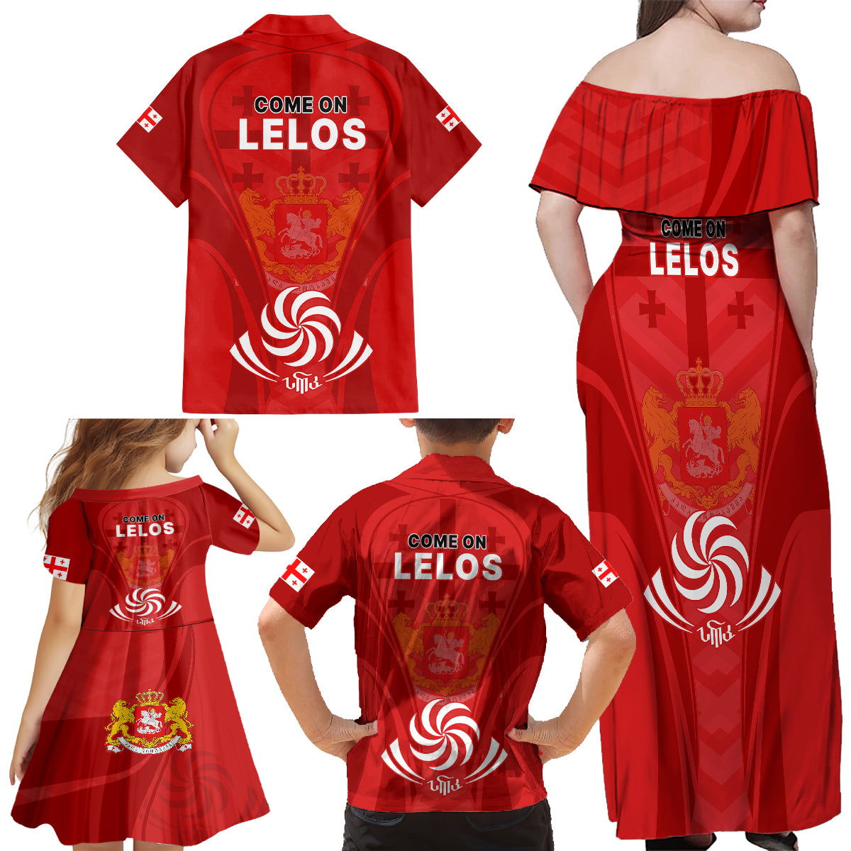 Georgia Rugby Family Matching Off Shoulder Maxi Dress and Hawaiian Shirt World Cup 2023 Come On Lelos LT9 - Wonder Print Shop