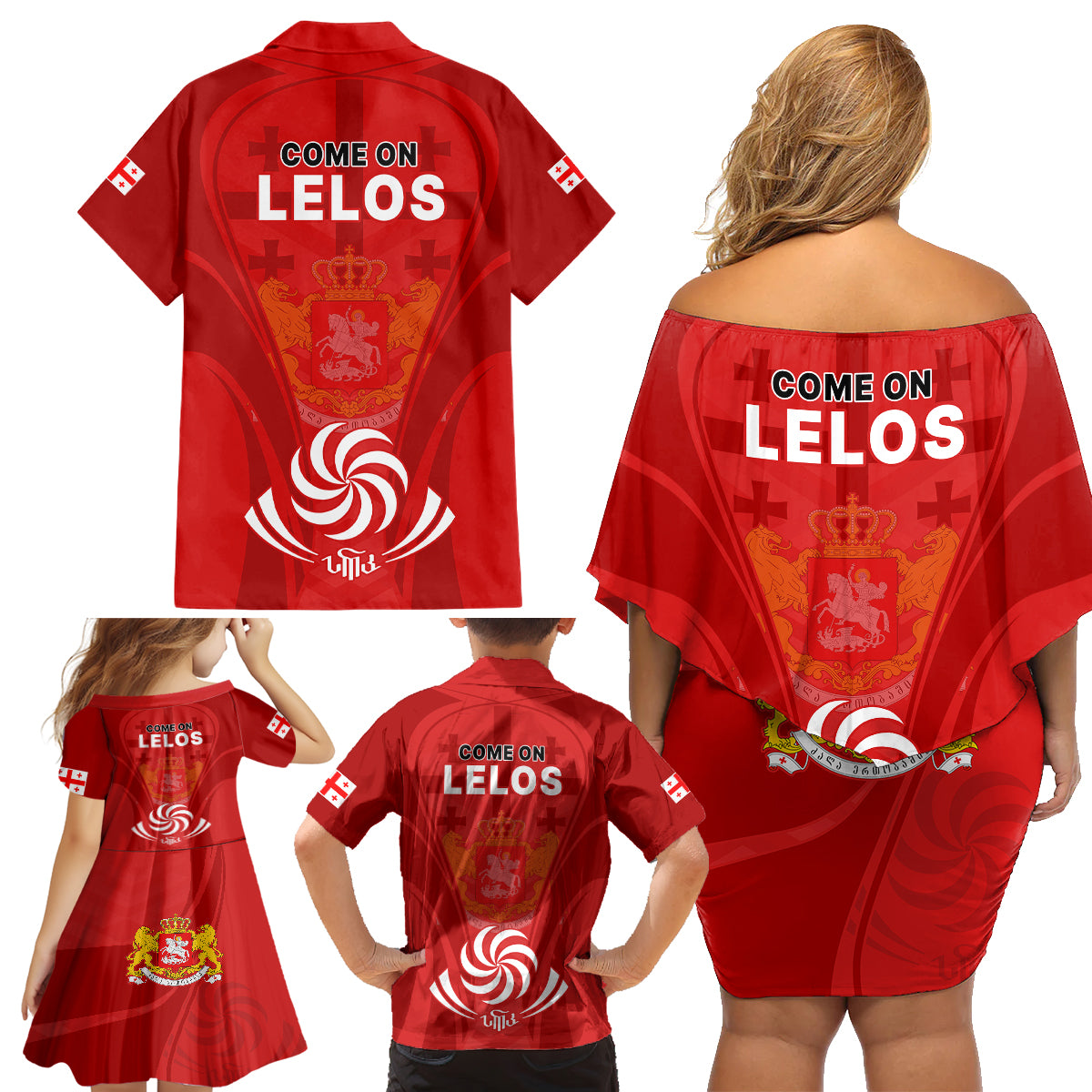 Georgia Rugby Family Matching Off Shoulder Short Dress and Hawaiian Shirt World Cup 2023 Come On Lelos LT9 - Wonder Print Shop