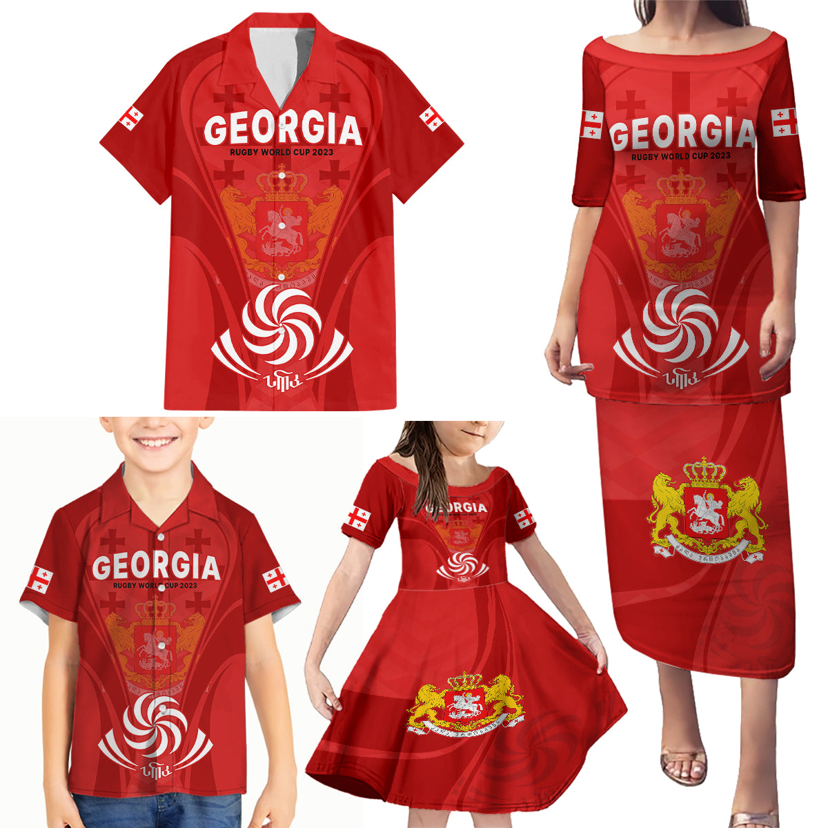 Georgia Rugby Family Matching Puletasi Dress and Hawaiian Shirt World Cup 2023 Come On Lelos - Wonder Print Shop