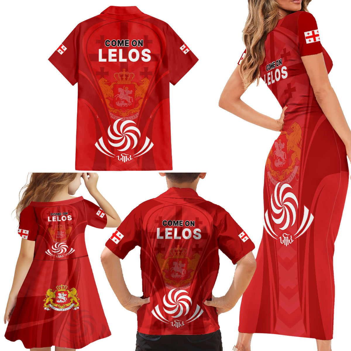 Georgia Rugby Family Matching Short Sleeve Bodycon Dress and Hawaiian Shirt World Cup 2023 Come On Lelos - Wonder Print Shop