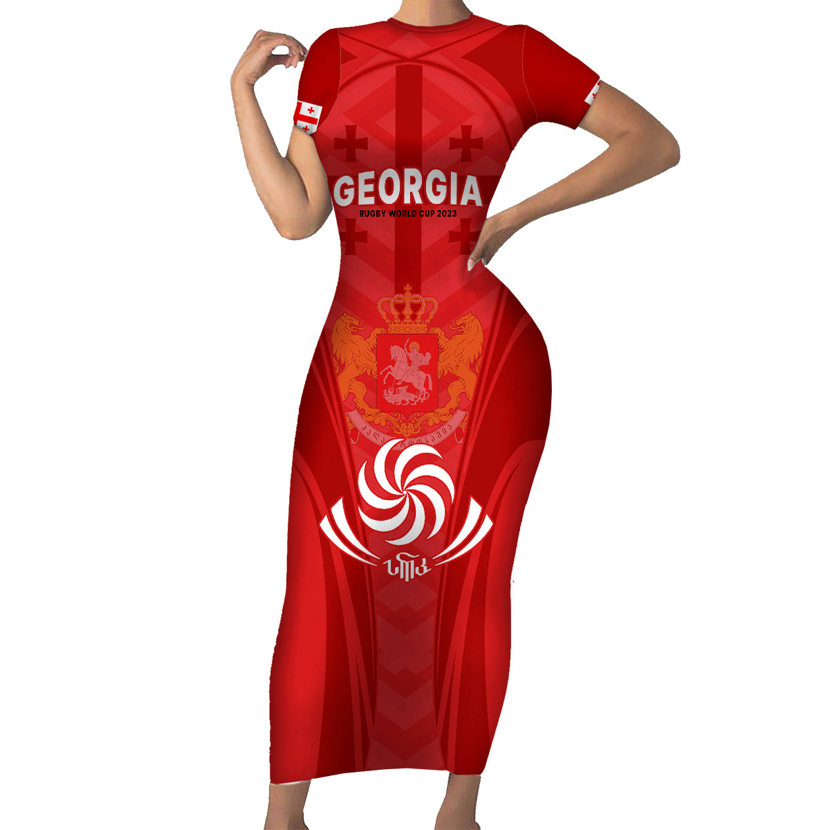 Georgia Rugby Family Matching Short Sleeve Bodycon Dress and Hawaiian Shirt World Cup 2023 Come On Lelos - Wonder Print Shop