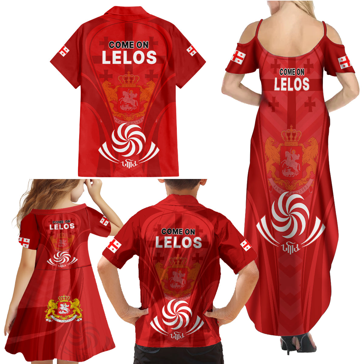 Georgia Rugby Family Matching Summer Maxi Dress and Hawaiian Shirt World Cup 2023 Come On Lelos - Wonder Print Shop