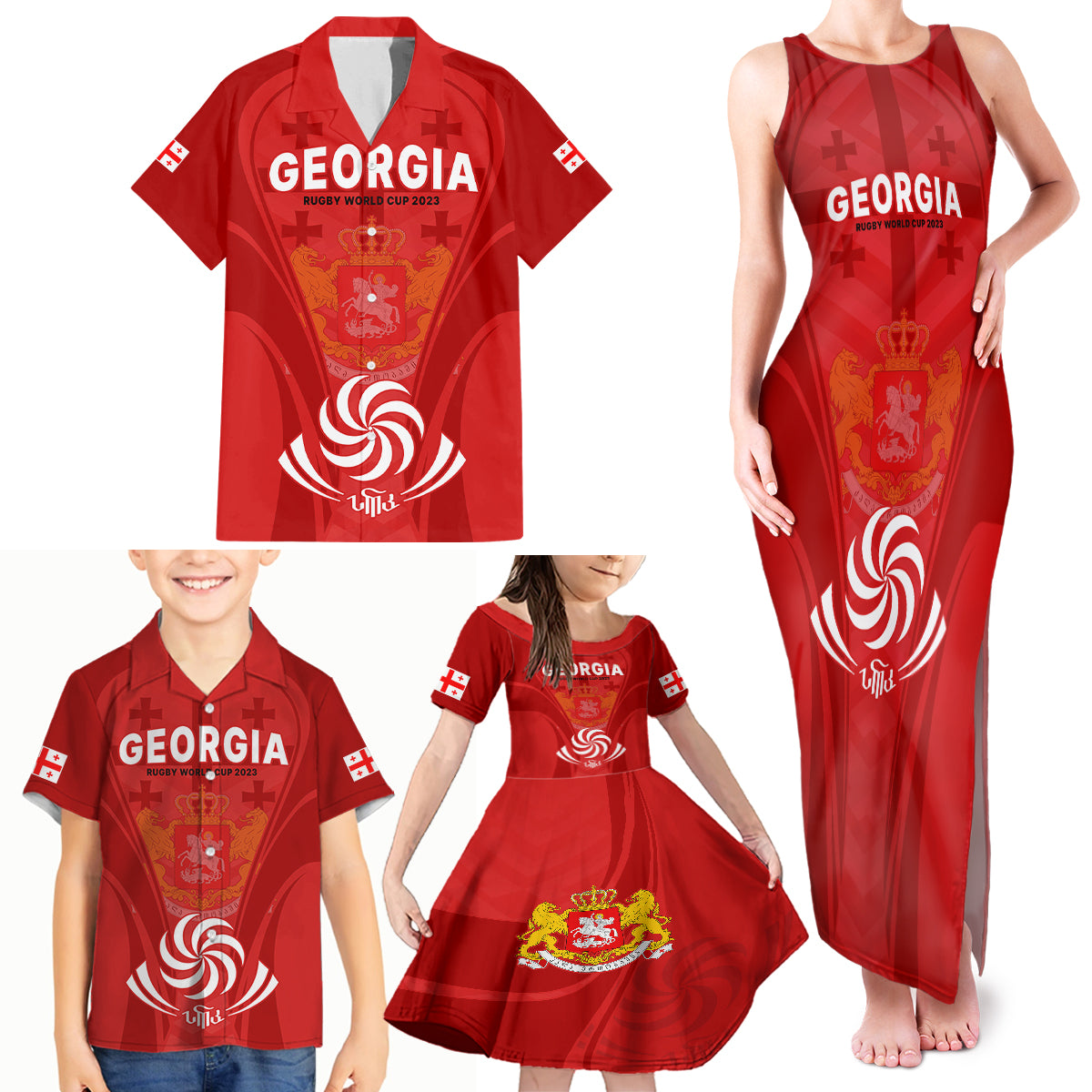 Georgia Rugby Family Matching Tank Maxi Dress and Hawaiian Shirt World Cup 2023 Come On Lelos - Wonder Print Shop