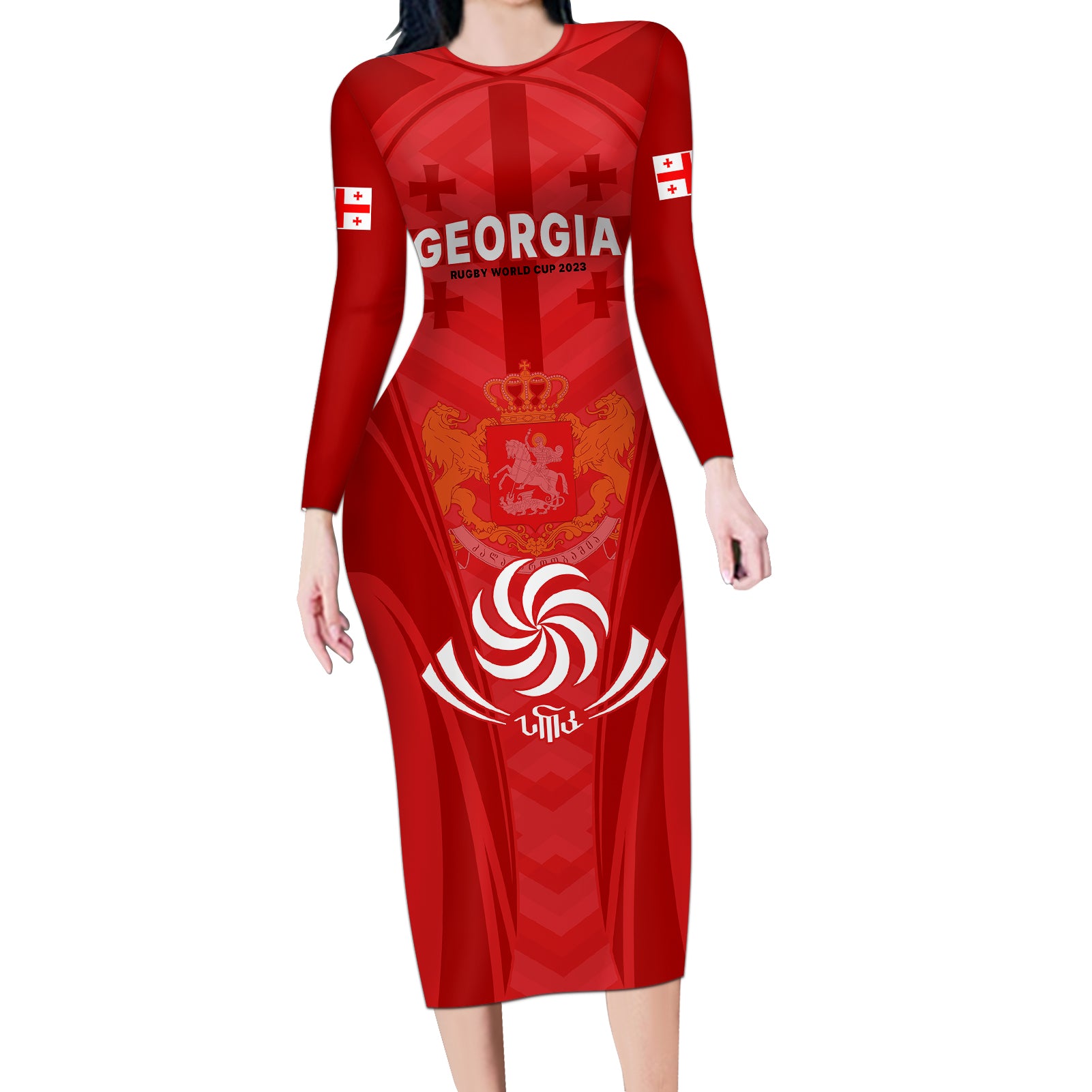 Georgia Rugby Long Sleeve Bodycon Dress World Cup 2023 Come On Lelos - Wonder Print Shop