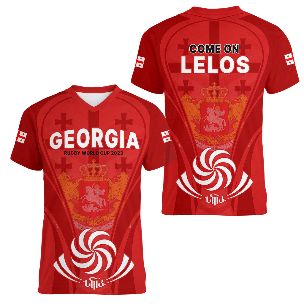Georgia Rugby Women V Neck T Shirt World Cup 2023 Come On Lelos - Wonder Print Shop