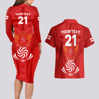 Custom Georgia Rugby Couples Matching Long Sleeve Bodycon Dress and Hawaiian Shirt World Cup 2023 Come On Lelos LT9 - Wonder Print Shop