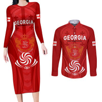 Custom Georgia Rugby Couples Matching Long Sleeve Bodycon Dress and Long Sleeve Button Shirts World Cup 2023 Come On Lelos LT9 - Wonder Print Shop