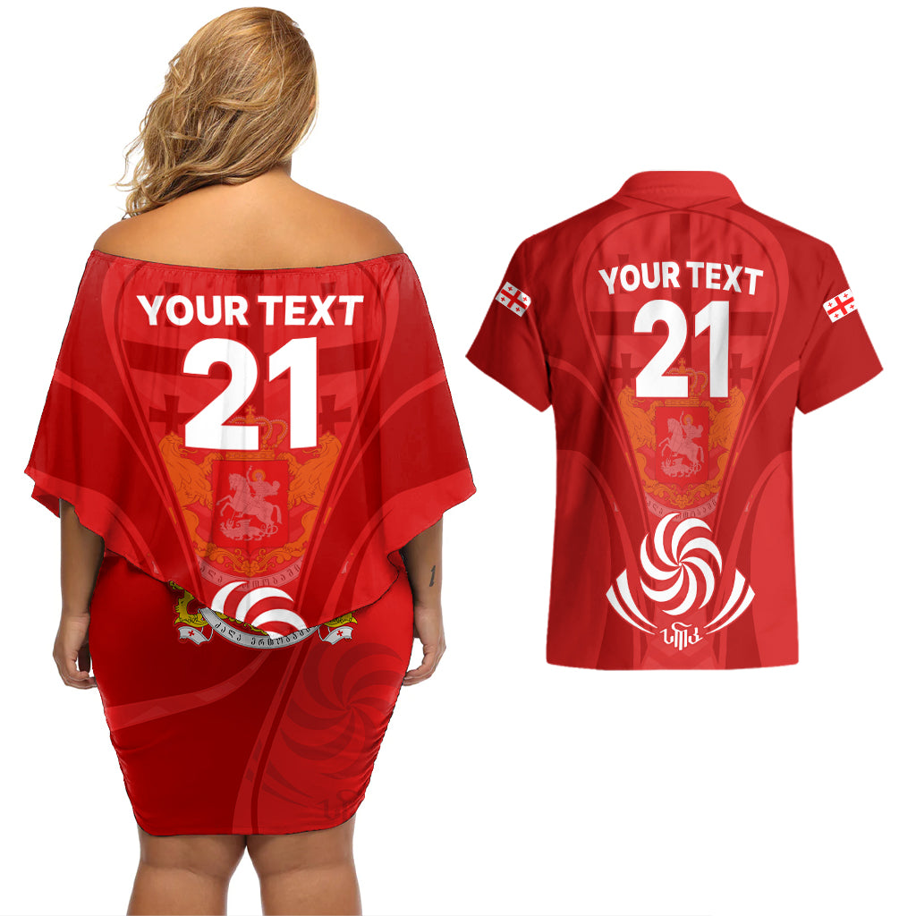 Custom Georgia Rugby Couples Matching Off Shoulder Short Dress and Hawaiian Shirt World Cup 2023 Come On Lelos LT9 - Wonder Print Shop