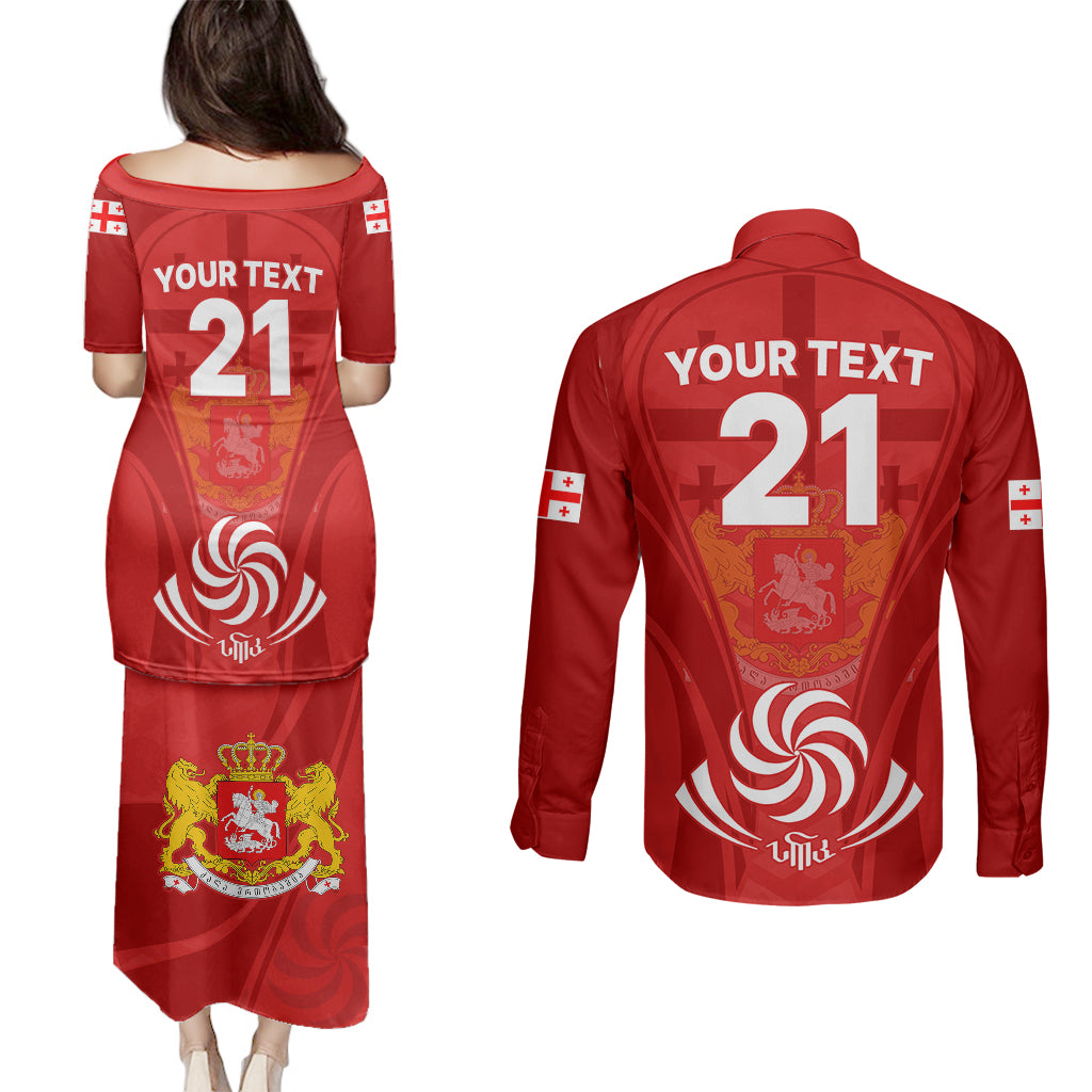 Custom Georgia Rugby Couples Matching Puletasi Dress and Long Sleeve Button Shirts World Cup 2023 Come On Lelos LT9 - Wonder Print Shop