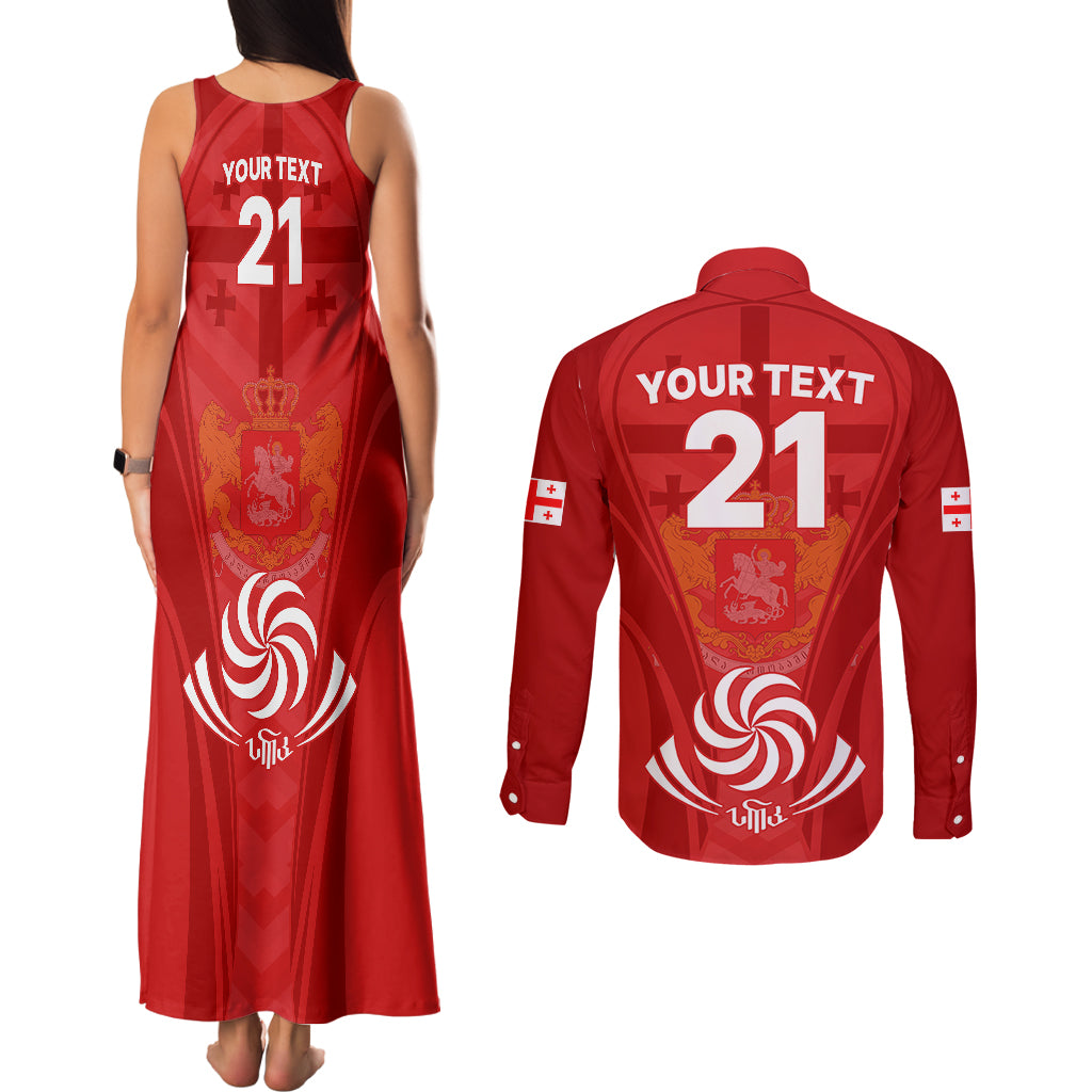Custom Georgia Rugby Couples Matching Tank Maxi Dress and Long Sleeve Button Shirts World Cup 2023 Come On Lelos LT9 - Wonder Print Shop