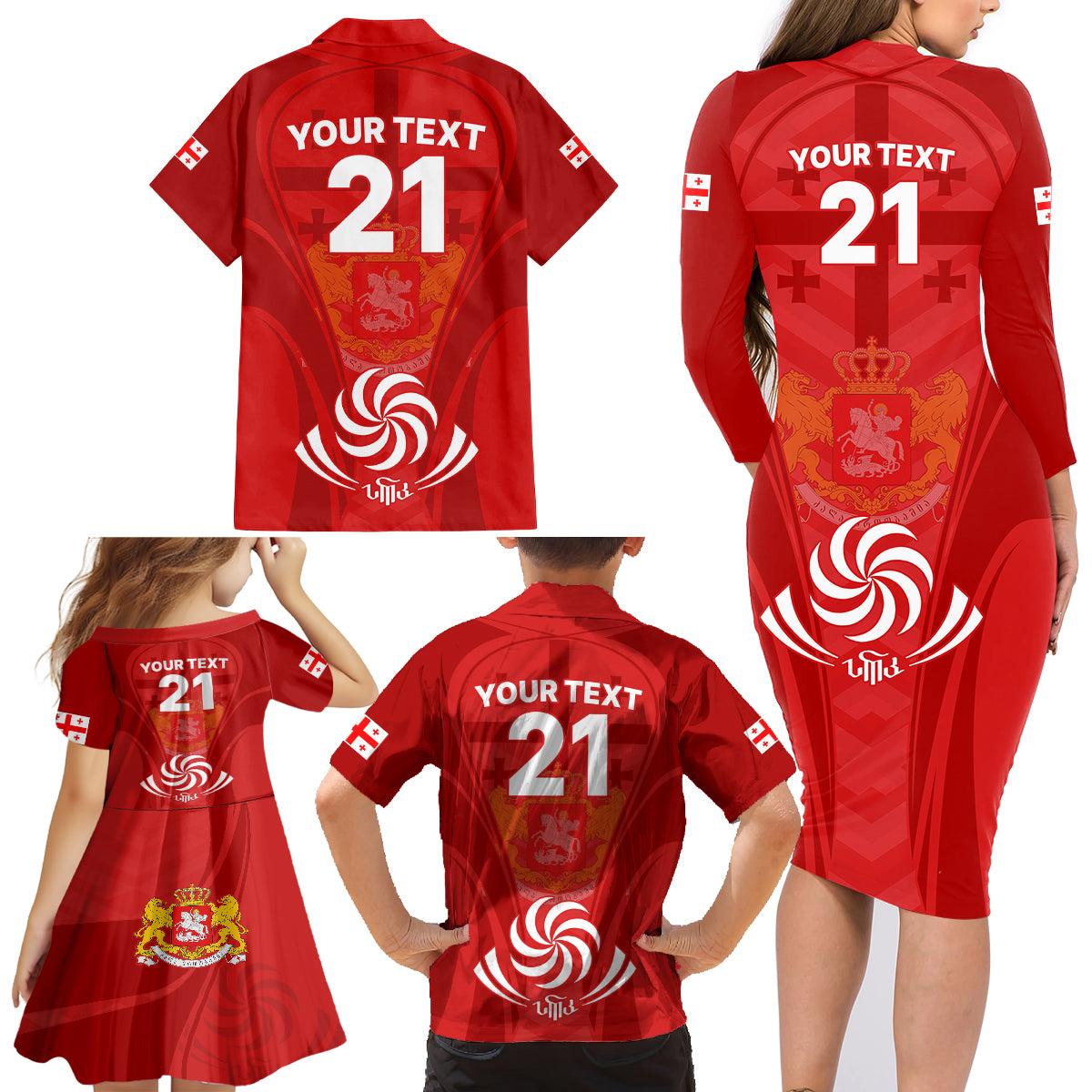 Custom Georgia Rugby Family Matching Long Sleeve Bodycon Dress and Hawaiian Shirt World Cup 2023 Come On Lelos LT9 - Wonder Print Shop