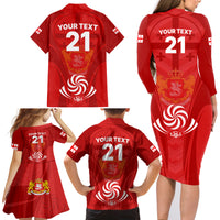 Custom Georgia Rugby Family Matching Long Sleeve Bodycon Dress and Hawaiian Shirt World Cup 2023 Come On Lelos LT9 - Wonder Print Shop